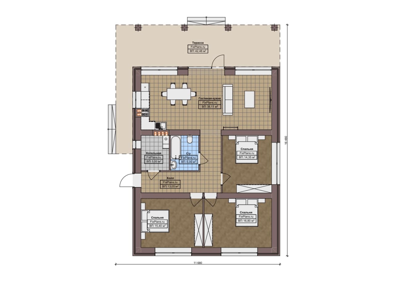 Планировка Одноэтажный дом с мансардой  F-14120
