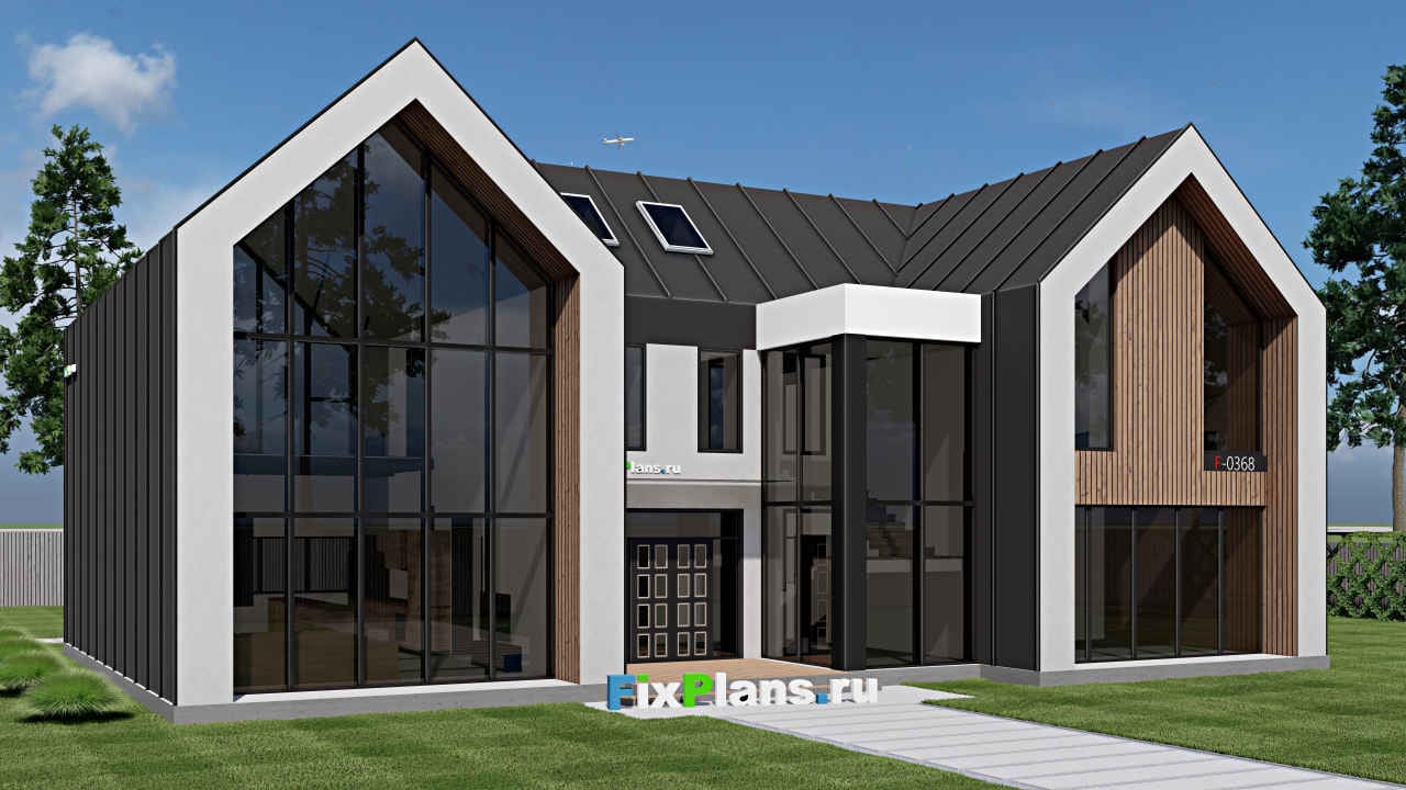 Одноэтажный дом с мансардой  F-0368 — фасад